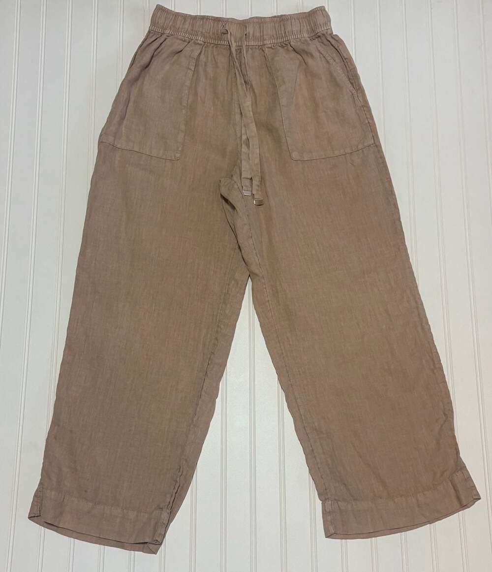 Joie 100% Linen Wide Leg drawstring Cropped Pants Tan Size M